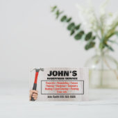 Handyman Hammer and nails Business Card Visitenkarte (Stehend Vorderseite)