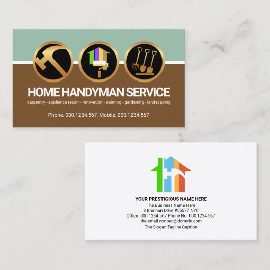 Handyman Icons Column Layers Contractor Builder Visitenkarte (Vorne/Hinten)