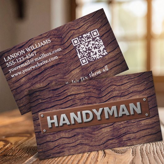 Handyman Maintenance Repair Service Wood QR Code Visitenkarte