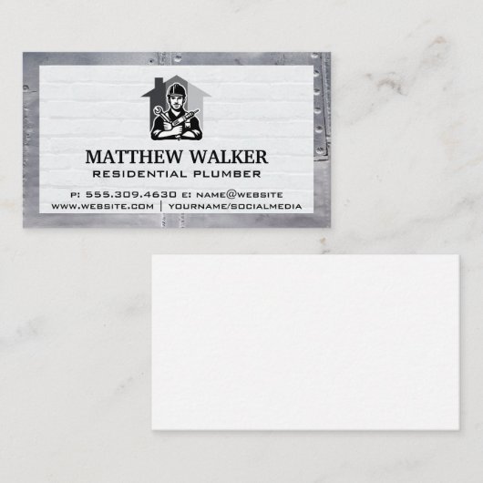 Handyman mit Tools | Brick Wall Metal Rivets Visitenkarte (Vorne/Hinten)