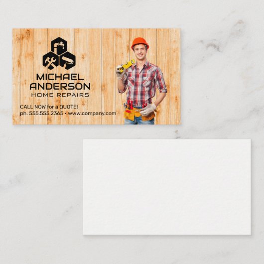 Handyman mit Werkzeuggürtel | Zuhause Reparaturen Visitenkarte (Vorne/Hinten)