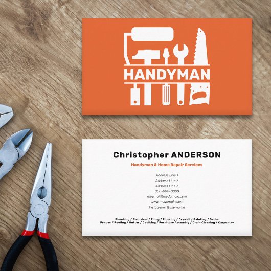 Handyman - Monogram-Orange für Hardware-Tools Visitenkarte