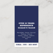 Handyman Navy Blue Beruflich Custom Monogram Visitenkarte (Rückseite)