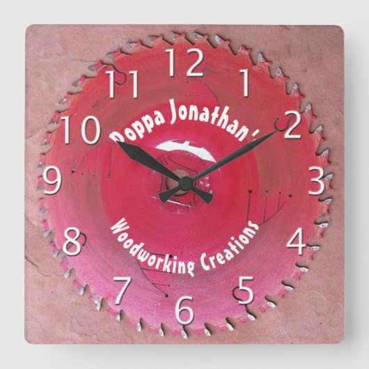 Handyman Personalisiert Woodworking Red Saw Blade Quadratische Wanduhr (Vorderseite)