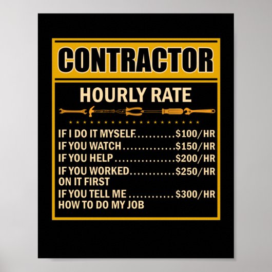 Handyman Price Chart Contractor Stundenlohn Poster (Vorne)