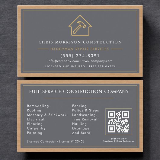 Handyman QR Code Wood Construction Professional Visitenkarte