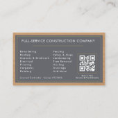 Handyman QR Code Wood Construction Professional Visitenkarte (Rückseite)