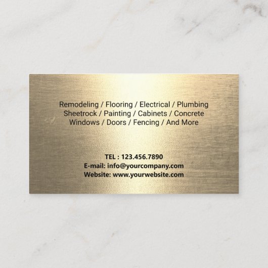 Handyman Repair & Maintenance Gold Hammer Visitenkarte (Rückseite)