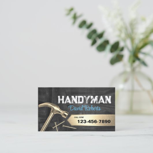 Handyman Repair & Maintenance Gold Hammer Visitenkarte (Stehend Vorderseite)