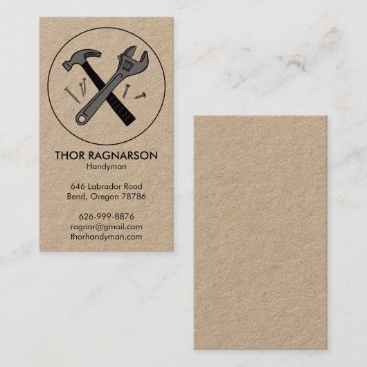 Handyman Reparatur Bau Wrench Hammer KRAFT Visitenkarte (Vorne/Hinten)
