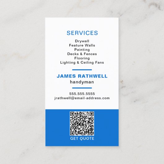 Handyman-Reparaturen mit QR-Code Visitenkarte (Rückseite)