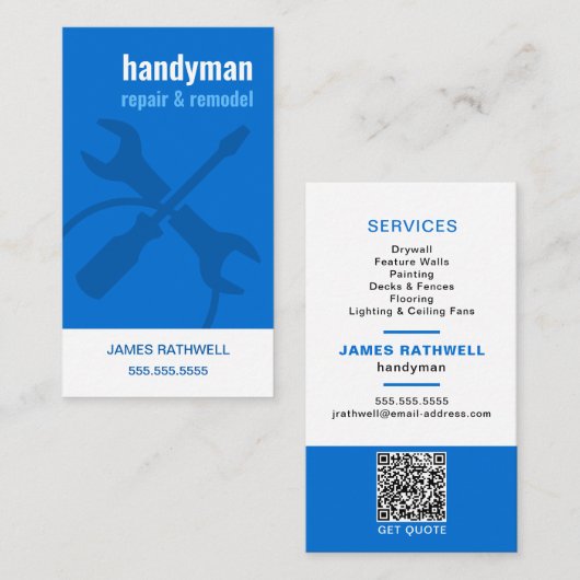 Handyman-Reparaturen mit QR-Code Visitenkarte (Vorne/Hinten)