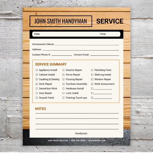 Handyman Service Call Home Repair Form Notizblock