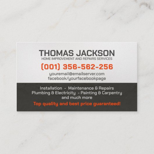 Handyman Services Cool Simple Visitenkarte (Rückseite)