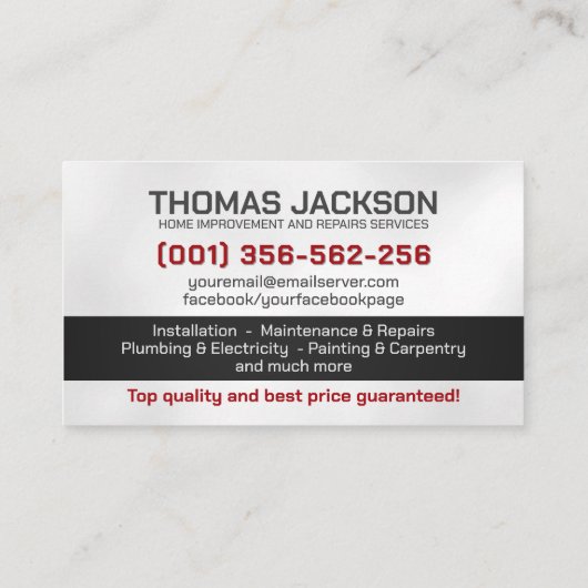 Handyman Services Cool Simple Visitenkarte (Rückseite)