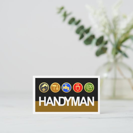 Handyman Signage Gold Workmen Tools Visitenkarte (Stehend Vorderseite)