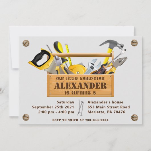 Handyman Tools and Gadgets Birthday Party Einladung (Vorderseite)