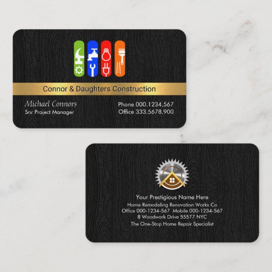Handyman-Tools auf Holzebene Visitenkarte (Vorne/Hinten)