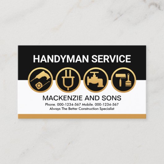 Handyman Tools auf schwarz-braunen Ebenen Visitenkarte (Vorderseite)