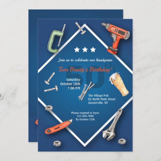Handyman Tools Birthday Einladung (Vorne/Hinten)