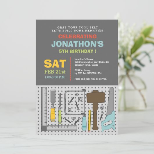 Handyman Tools Birthday Party Einladung (Stehend Vorderseite)