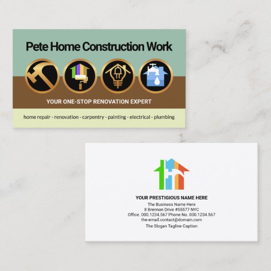 Handyman Tools Column Layers Construction Builder Visitenkarte (Vorne/Hinten)