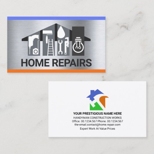 Handyman Tools Gebäude auf Silber Visitenkarte (Vorne/Hinten)