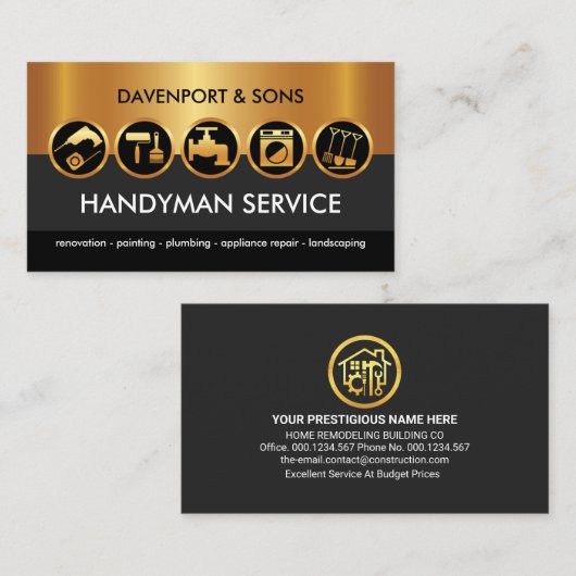 Handyman Tools Gold Black Layers Visitenkarte (Vorne/Hinten)