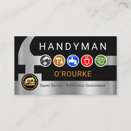 Handyman Tools Icon On Silver Hammer Visitenkarte (Vorderseite)