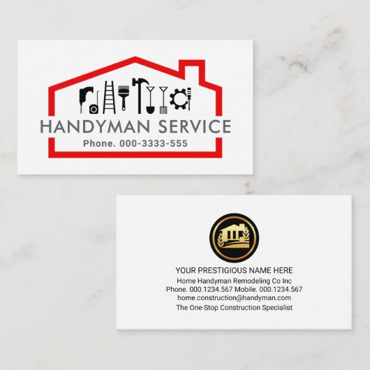 Handyman Tools In Red Rooftop Building Frame Visitenkarte (Vorne/Hinten)
