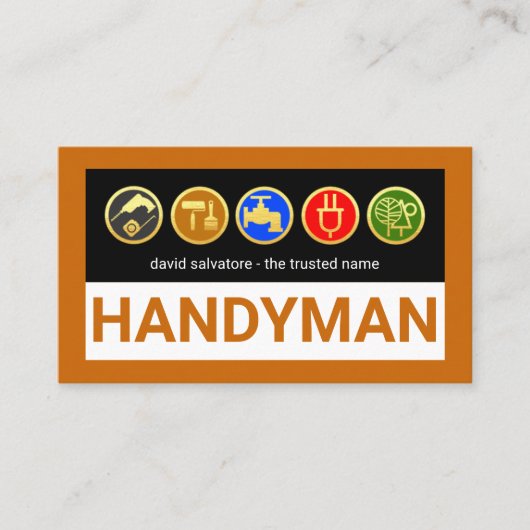 Handyman Tools On Brown Border Visitenkarte (Vorderseite)