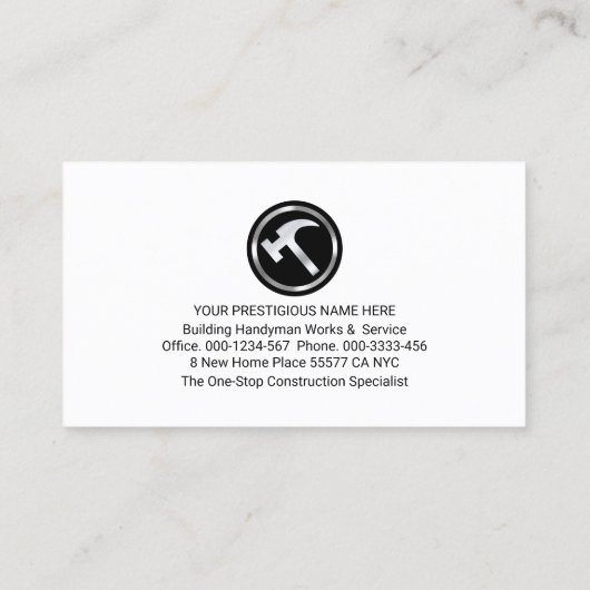 Handyman Tools on Gebäude Doftop Visitenkarte (Rückseite)