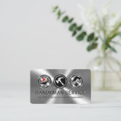 Handyman Tools On Silver Metallic Layer Visitenkarte (Stehend Vorderseite)
