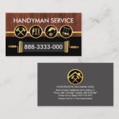 Handyman Tools On Stylish Wood Gold Line Visitenkarte (Vorne/Hinten)