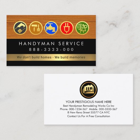 Handyman Tools On Timber Wood Layer Visitenkarte (Vorne/Hinten)