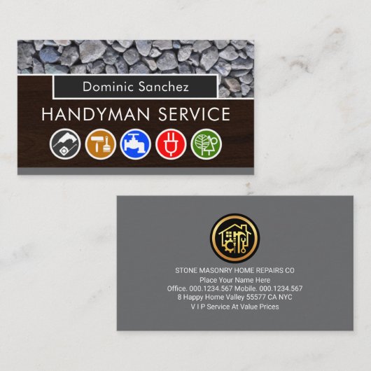 Handyman Tools On Wood Stone Wall Visitenkarte (Vorne/Hinten)