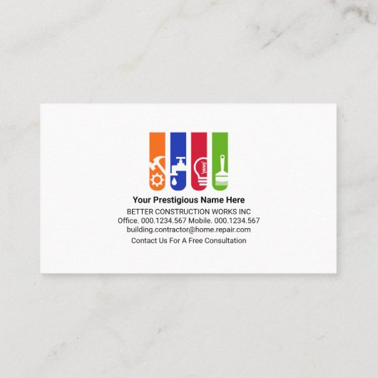 Handyman Tools Rooftop Gebäude Visitenkarte (Rückseite)