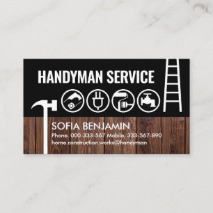 Handyman-Werkzeuge auf Holzzaun Visitenkarte