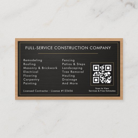 Handyman Wood Metallic Construction Black Gold Visitenkarte (Rückseite)