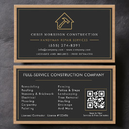 Handyman Wood QR Code Construction Black Gold  Visitenkarte