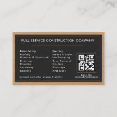 Handyman Wood QR Code Construction Black Gold  Visitenkarte (Rückseite)