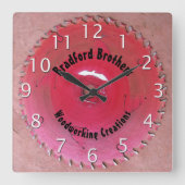 Handyman Woodworking Red Saw Blade Individuelle Na Quadratische Wanduhr (Vorderseite)