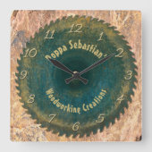 Handyman Woodworking Rustic Saw Blaw Template Quadratische Wanduhr (Vorderseite)