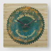 Handyman Woodworking Rustic Saw Blaw Template Quadratische Wanduhr (Vorderseite)