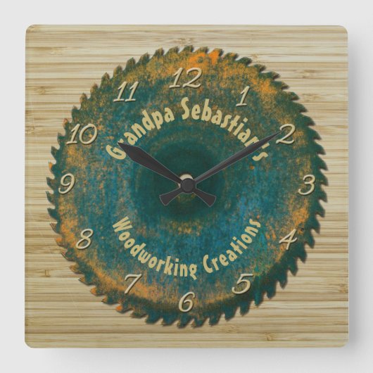 Handyman Woodworking Rustic Saw Blaw Template Quadratische Wanduhr (Vorderseite)