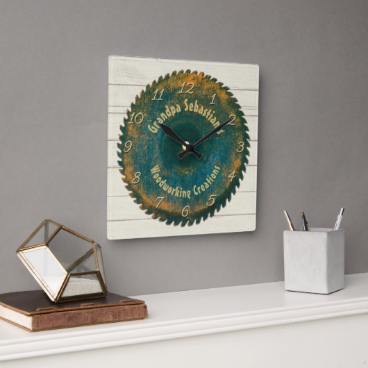 Handyman Woodworking Rustic Saw Blaw Template Quadratische Wanduhr (Büro)