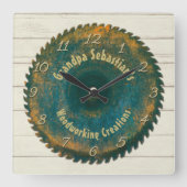 Handyman Woodworking Rustic Saw Blaw Template Quadratische Wanduhr (Vorderseite)