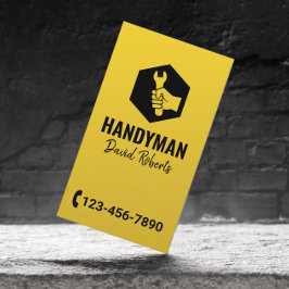 Handyman Wrench Hand Logo Gold Reparaturservice Visitenkarte