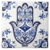 Handzeichen Hamsa - Blau und Weiße Hand Fatima Fliese (Vorderseite)
