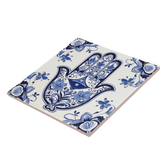 Handzeichen Hamsa - Blau und Weiße Hand Fatima Fliese (Seite)